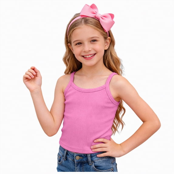 UngA Girls Tank Tops Toddler Spaghetti Strap Ribbed Knit Undershirts Kids Cotton Basic Camisole (Hot Pink,6-7 Years)