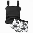 thumbnail image 1 of UngA Girls Tankini Swimsuit Solid Ruched Side Square Neck Top with Tropical Printed Shorts 2 Piece Bathing Suits for Girls Swimwear (Black,12-13 Years), 1 of 4