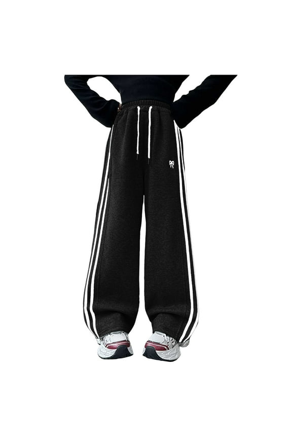 Girls Track Pants Girl's Wide Leg Sweatpants Elastic Waist Color Block Baggy Sweatpants Joggers Track Pants Black,5-6 Years