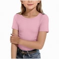 thumbnail image 1 of UngA Girls Tshirts Short Sleeve Shirts Kids Crewneck Slim Fit Tops Solid Color Casual Tee Shirt (Pink,9-10 Years), 1 of 4