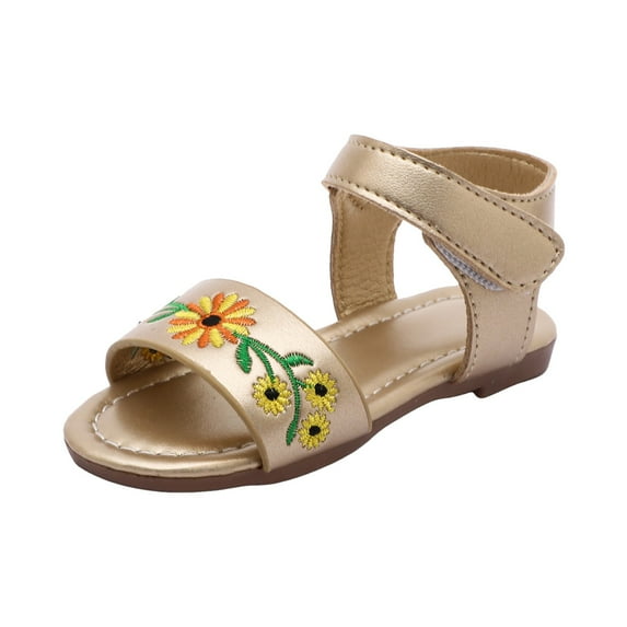 UngA Girls Wedge Sandals Boys Girls Toddler Little Kid Sandals Buckle Adjustable Water Sandal with Hook Loop Back Strap Flower Girl Sandals(Gold,Size 1.5)