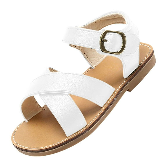UngA Girls Wedge Sandals Girls Sandals Ankle Strap Flat Sandals Casual Beach Sandals for Daily Wedding Princess Summer Sandals Flower Girl Sandals(White,Size 11)