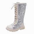 thumbnail image 1 of UngA Girls White Combat Boots Girls Lace Up Boots Mid Calf Boots Fashion Waterproof PU Leather Side Zipper Punk Goth Girls Horse Riding Boots (Little Kid/Big Kid),Size 12, 1 of 6