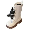 thumbnail image 1 of UngA Girls Winter Shoes Boys Girls Leather Lace-Up Waterproof Side Zipper Mid Calf Combat Riding Winter Boots White,11, 1 of 7