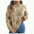 thumbnail image 1 of UngA Halloween Sweatshirt Sweaters for Women Casual Crewneck Long Sleeve Floral Print Cable Knit Pullover Sweater Tops Khaki,S, 1 of 7