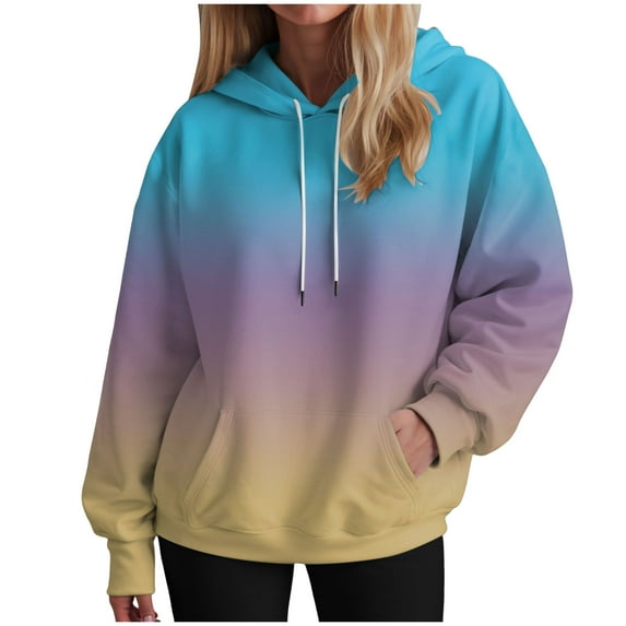 UngA Hoodie Sweaters for Women Women's Casual Long Sleeve Color Block/Solid Tops Crewneck Sweatshirts Cute Loose Fit Pullover Sky Blue,2XL