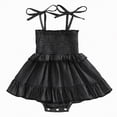 thumbnail image 1 of UngA Infant Baby Girl Summer Clothes Denim Romper Dress Newborn Baby Outfits Sleeveless Tie Up Shoulder Smocked Ruffle Bodysuit (Black,0-3 Months), 1 of 7