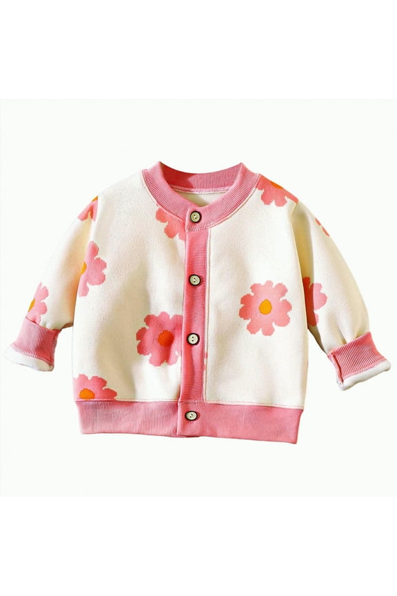 Infant Cardigan Baby Boy Girl Sweater Long Sleeve Button Up Knit Sweatshirt Jacket Toddler Baby Girl Fall Winter Outfits (Pink,12-18 Months)