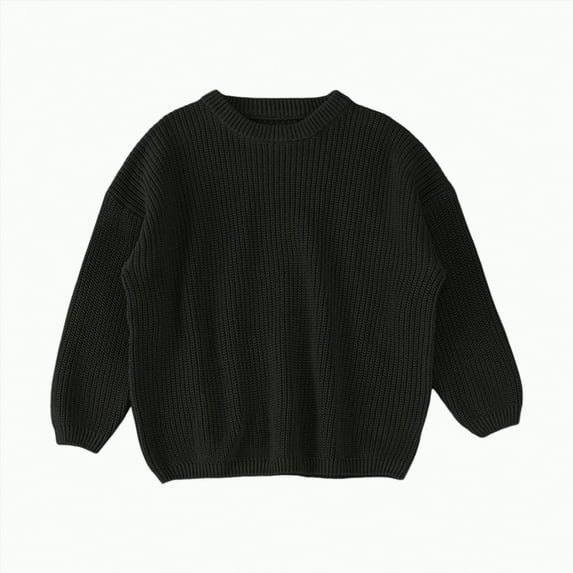 UngA Toddler Baby Girl Boy Oversized Sweater Long Sleeve Crewneck Sweatshirt Kids Baby Warm Knit Pullover Tops Fall Winter Clothes (Black,12-18 Months)