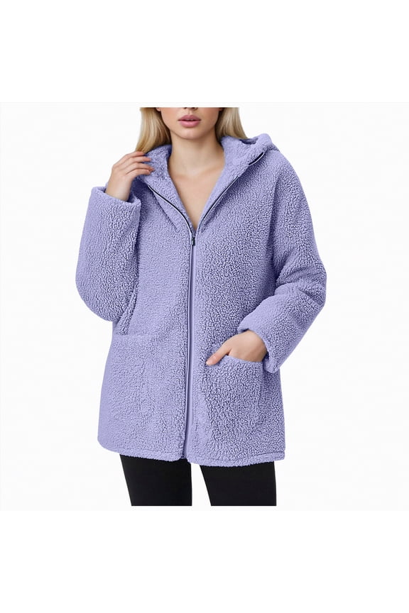 Jackets For Women Women's Coat Casual Fleece Shearling Zipper Coats Warm Winter Oversized Outwear Jackets Purple,XXXL