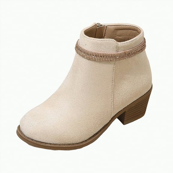 UngA Kids Ankle Boots Side Zipper Booties Fashion Short Suede Low Heels Boots Girls (Little Kid/Big Kid),Size 12.5