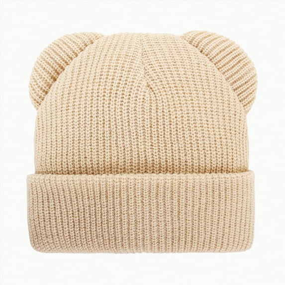 UngA Kids Baby Girls Boys Toddler Winter Hat with Bear Ear Infant Newborn Beanie Warm Knit Hat Cold Weather Outdoor Cap (Beige,6-36 Months)