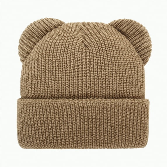 UngA Kids Baby Girls Boys Toddler Winter Hat with Bear Ear Infant Newborn Beanie Warm Knit Hat Cold Weather Outdoor Cap (Khaki,6-36 Months)