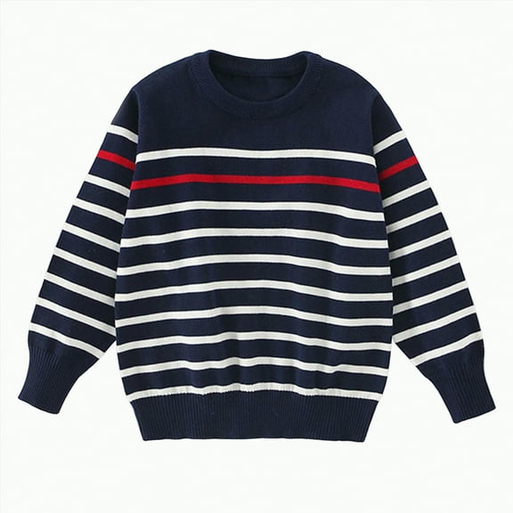 UngA Kids Boys Long Sleeve Sweater Knit Crewneck Pullover Striped Fall Winter Boys' Sweaters (Navy,12-13 Years)