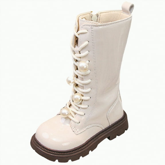 UngA Kids Combat Boots Girls Leather Lace Up Boots Side Zipper Punk Goth Lug Sole Mid Calf Girls Horse Riding Boots (Toddler/Little Kid/Big Kid),Size 12