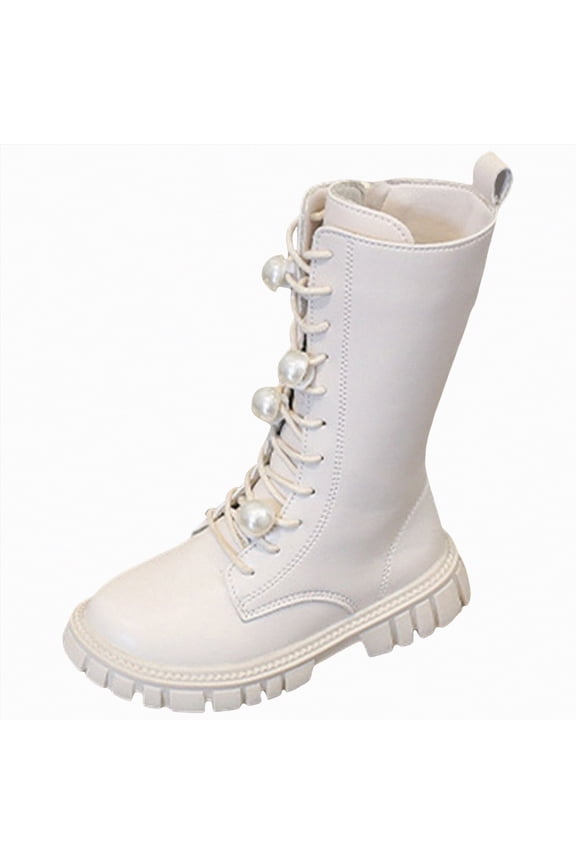 Kids Combat Boots Girls Leather Lace Up Boots Side Zipper Punk Goth Lug Sole Mid Calf Girls Riding Boots (Little Kid/Big Kid),Size 12