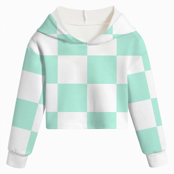 UngA Kids Crop Tops Girls Hoodies Cute Plaid Color Block Long Sleeve Toddler Hoodies Girls Fashion Sweatshirts (Mint Green,10-11 Years)