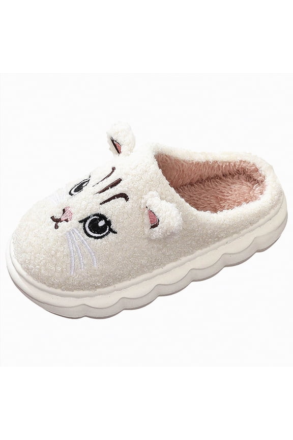 Kids Family Cute Cat Household Anti-Slip Indoor Home Slippers for Girls and Boys White,3.5(Toddler/Little Kid/Big Kid)