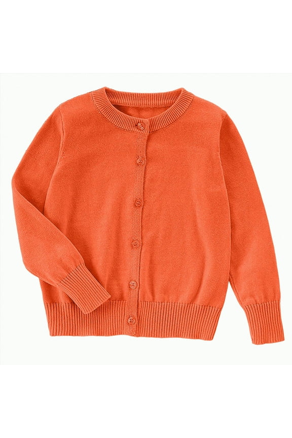 Kids Girls Knit Cardigan Button Down Long Sleeve Open Front Sweater for Toddler Girls Long Sleeve Soft Plain Coats Clothes (Orange,7-8 Years)