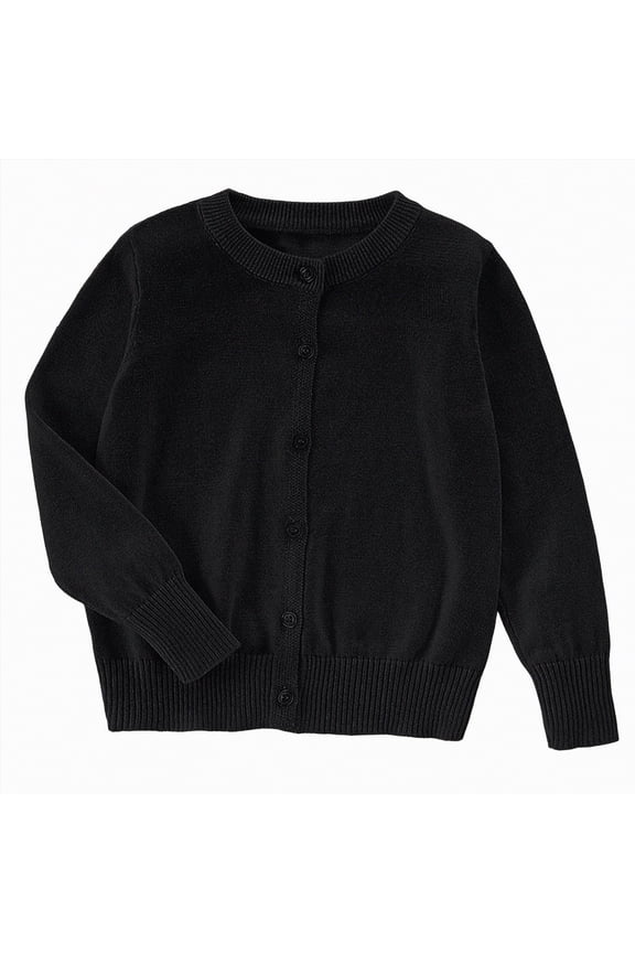 Kids Girls Long Sleeve Sweater Cardigan Solid Color Button Down Crewneck Cotton Coats Toddler Girls Fall Winter Tops (Black,7-8 Years)