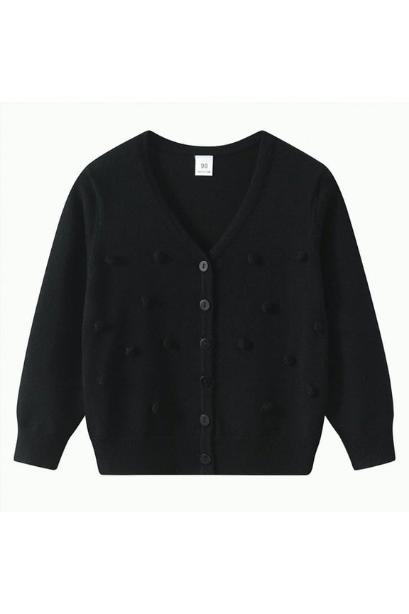 Kids Girls Solid Color Sweater Cardigan Cotton Long Sleeve Crew Neck Button Down Tops Toddler Comfy Soft Fall Winter Clothes (Black,12-24 Months)