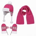 thumbnail image 1 of UngA Kids Hat Scarf Gloves Set, Kids Winter Beanie Hat Scarf Gloves Set with Knit Thick Warm Fleece Lined (Hot Pink,2-8 Years), 1 of 7