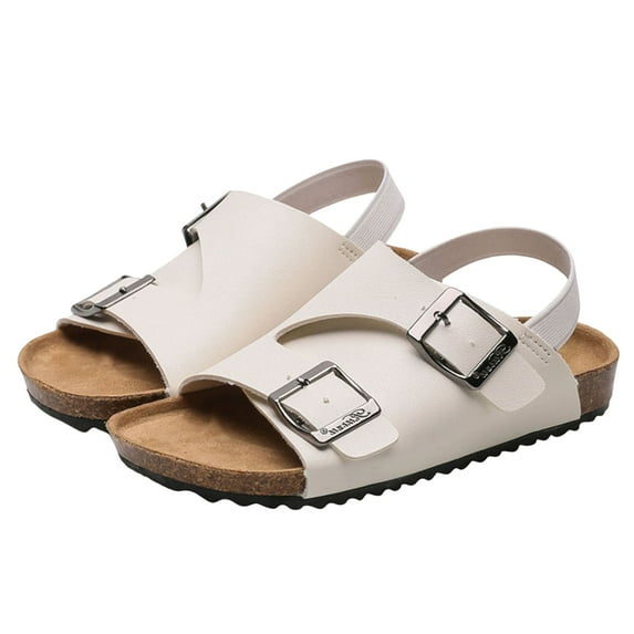 UngA Kids Sandals Girls Boys Girls Slide Sandals Cork Slipper with Adjustable Straps for Little Kid/Big Kid Flower Girl Sandals(White,Size 9.5)