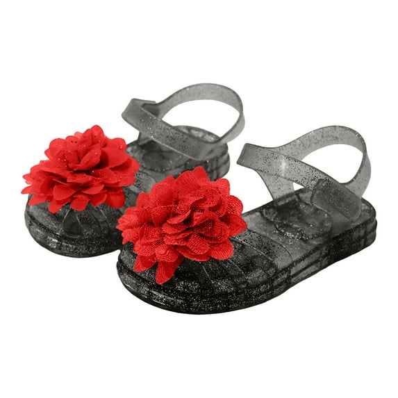 UngA Kids Sandals Girls Sandals Soft Rubber Princess Flat Shoes Summer Flower Girl Shoes(Black,12.5)