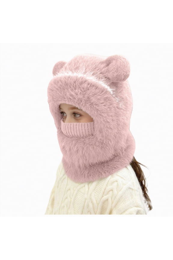 Kids Ski Mask Balaclava for Girls Boys, Winter Windproof Face Mask Hat for Cold Weather, Fleece Hooded Scarf Neck Warmer (Pink,3-10 Years)