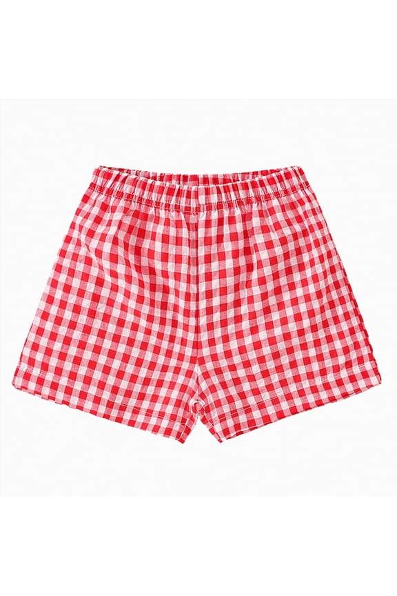 Kids Toddler Boys Girls Gingham/Seersucker Shorts Elastic Waist Plaid Elastic Waist Shorts Pants Bottoms (Red,18-24 Months)
