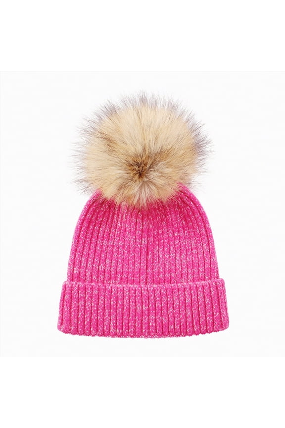Kids Toddler Winter Hat with Pom Pom Kids Beanie Hats for Girls Boys Cute Warm Fleece Lined Knit Beanies Cap (Hot Pink,3-8 Years)