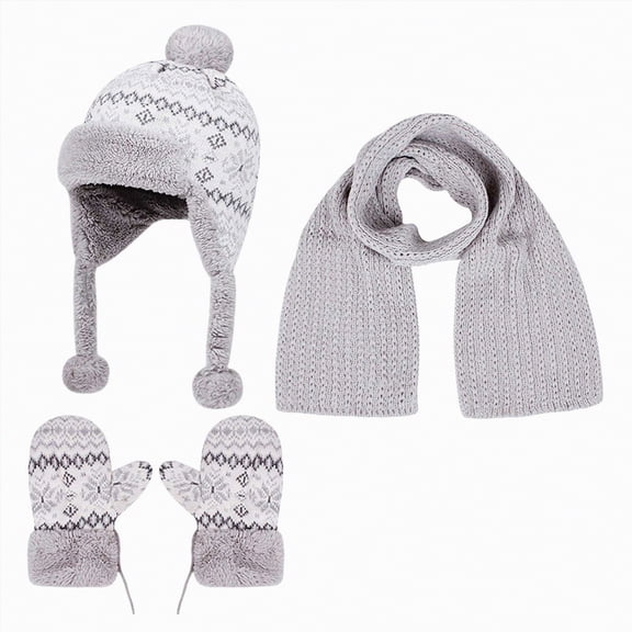 UngA Kids Winter Beanie Scarf Gloves Set - Thermal Fleece Lined Knit Hat, Soft Neck Warmer & Mittens for Girls & Boys (Light Gray,2-8 Years)