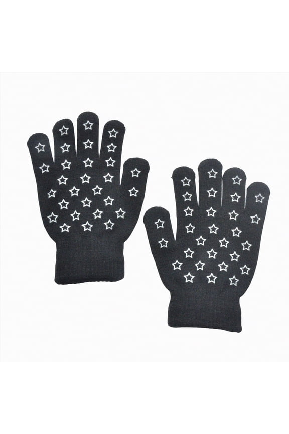 Kids Winter Gloves Knit Warm Stretch Gripper Children Magic Glove for Boys Girls (Black,6-11 Years)