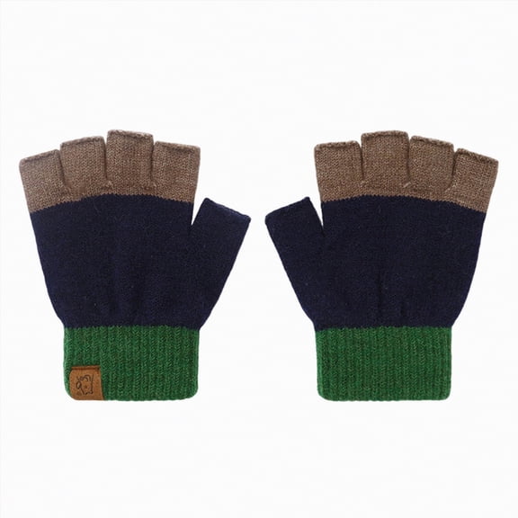 UngA Kids Winter Knitted Mitten Gloves Fingerless Gloves for Teen Boys Girls Warm Lightweight Soft Mittens for Cold Weather (Navy,6-12 Years)