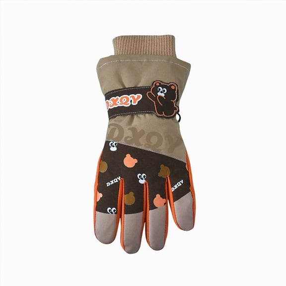 UngA Kids Winter Snow Ski Gloves for Boys Girls Children, Snowboard Waterproof Outdoor Warm Fleece Gloves for Cold Weather (Khaki,6-8 Years)