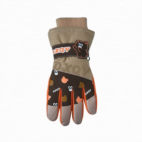 UngA Kids Winter Snow Ski Gloves for Boys Girls Children, Snowboard Waterproof Outdoor Warm Fleece Gloves for Cold Weather (Khaki,6-8 Years)