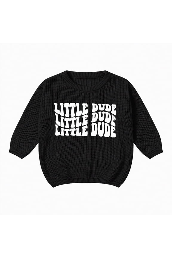 Little Dude Outfit Baby Boy Girl Knit Sweater Long Sleeve Pullover Sweatshirt Toddler Fall Winter Clothes (Black,0-3 Months)