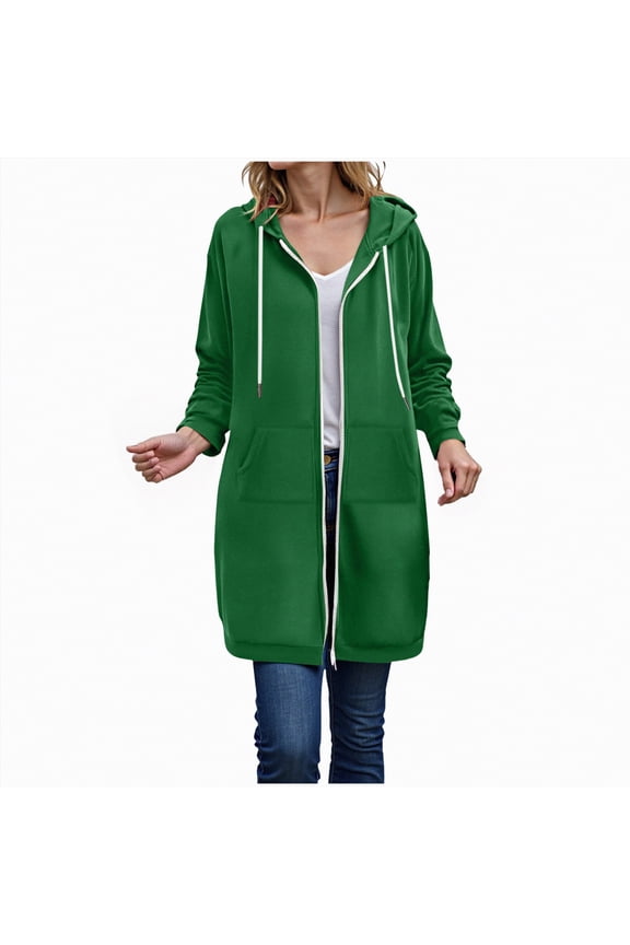 Long Fleece Hoodies for Women Long Sleeve Fall Long Tunic Hooded Sweatshirt Oversized Fleece Jacket With Pockets Fall Coats 2025 Women Zip Up Hoodie (Green,3XL)
