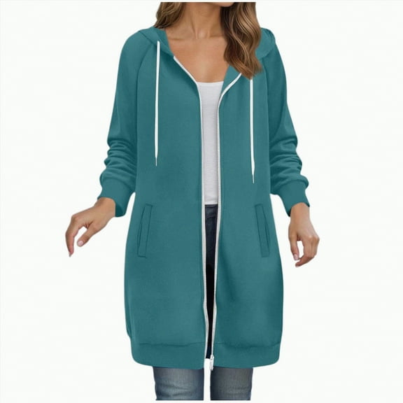 UngA Long Hoodies for Women Fashion Sweatshirts Comfortable Long Fleece Sweatshirt with Pockets Zip Up Hoodies for Women (Mint Green,S)