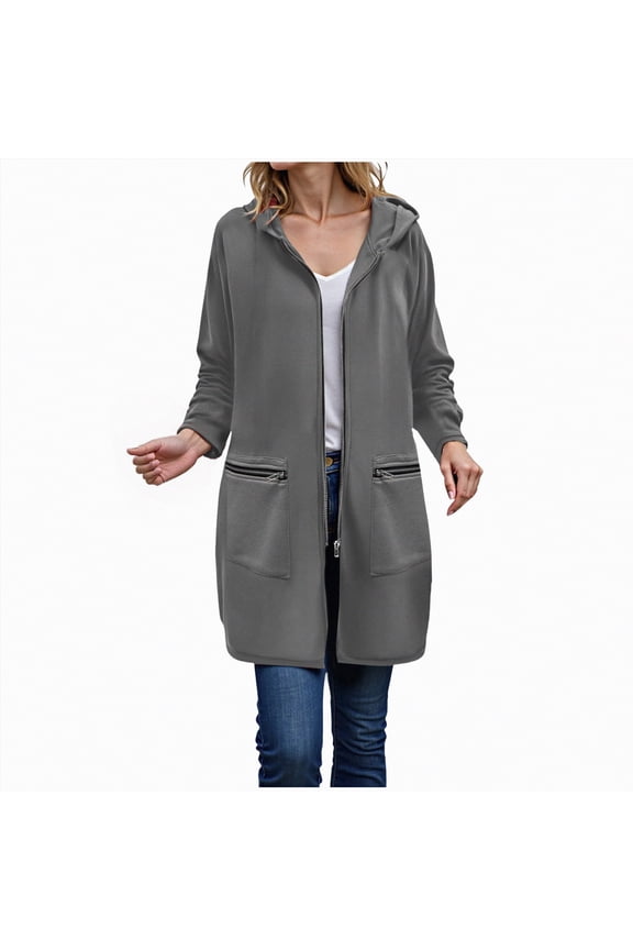 Long Zip Up Hoodie Women Long Sleeve Fall Long Tunic Hooded Sweatshirt Oversized Fleece Jacket With Pockets Fall Coats 2025 Hoodies for Women (Dark Gray,L)