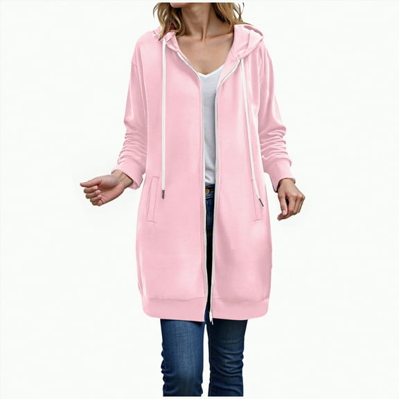 UngA Long Zip Up Hoodie Women Fashion Sweatshirts Comfortable Long Fleece Sweatshirt with Pockets Women Hoodies (Pink,XL)