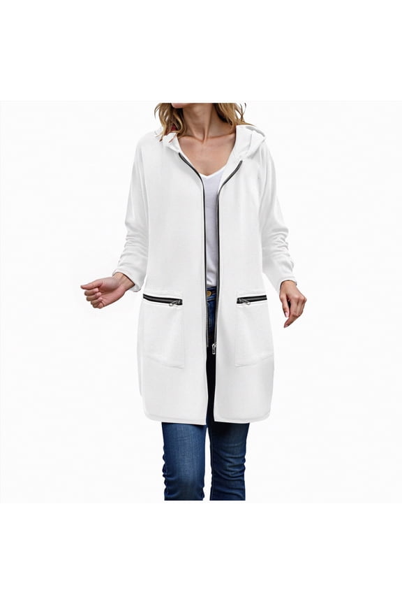 Long Zip Up Hoodie Women Plus Size Trendy Fall Fashion 2025 Hooded Sweatshirt Cardigan Casual Jackets Winter Coats Hoodie Women (White,S)
