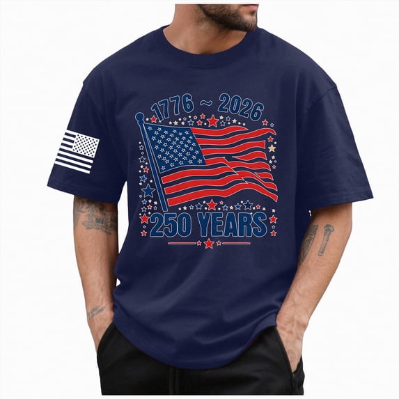 UngA Men's 4th of July T-Shirt Vintage 250 Anniversary USA Shirt 1776 USA Flag Shirts Tops Patriotic Short Sleeve Tshirts for Men (Dark Blue,XXL)