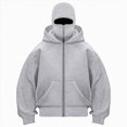 thumbnail image 1 of UngA Men's Balaclava Hoodie Fashion Double Zip Up Hoodie Women Long Sleeve Windproof Athletic Sweatshirt with Warm Mask (Grey,XL), 1 of 5