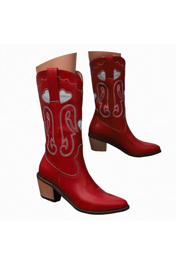 Mid Calf Boots Cowboy Boots for Women Mid Calf Fashion Cowgirl Boots Red,7