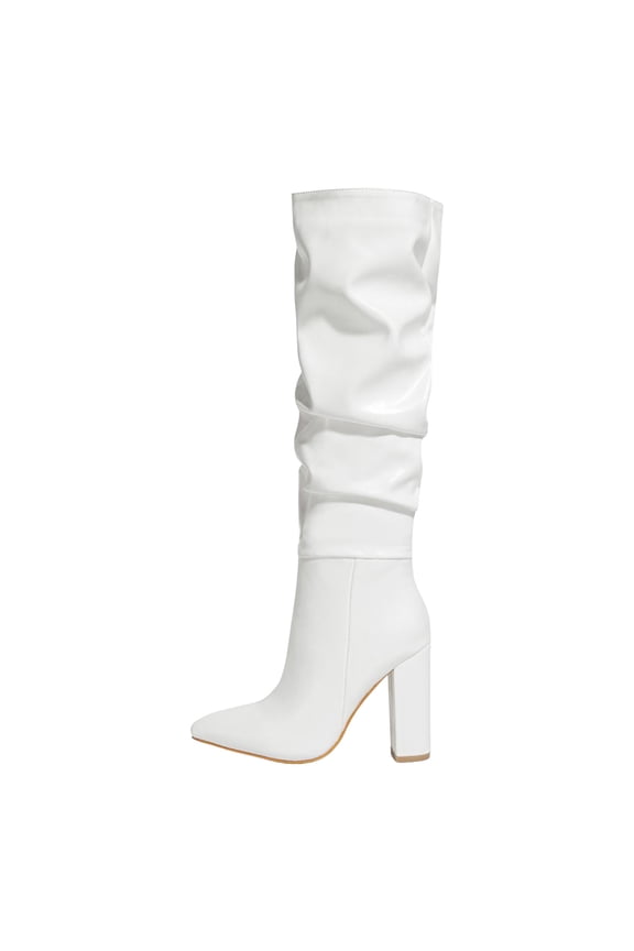 Mid Calf Boots Women's Mid Calf Boot Low Heel Comfort Slouchy Bootie White,9