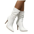thumbnail image 1 of UngA Mid Calf Boots Women's Suede Knee High Boots Pointed Toe Comfortable Block Heel Side Zipper Riding Boots White,7, 1 of 7