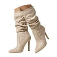 thumbnail image 1 of UngA Mid Calf Boots for Women Knee High Boots Women Pointed Toe Tall Boots Stiletto High Heel Long Boots Side Zipper Sexy Dress Boots Beige,6.5, 1 of 7