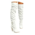thumbnail image 1 of UngA Mid Calf Boots for Women Knee High Boots for Women Square Toe Heeled Boots with Side Zipper Fashion Dress Elastic Tall Boots White,6, 1 of 7