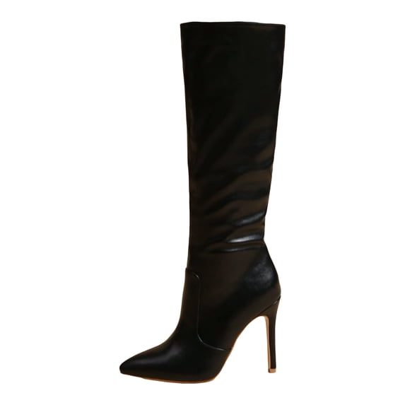 UngA Mid Calf Boots for Women Women's Back Lace Up High Heel Platform Knee High Boots Black,7
